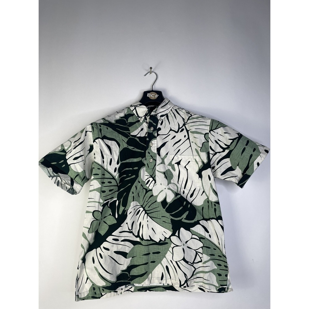 Hilo Hattie Shirt Mens Small green tropical‎ leaf made in hawaii